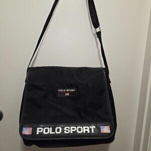 Polo by Ralph Lauren Sport Messenger Bag. Vintage. 90's. Black.